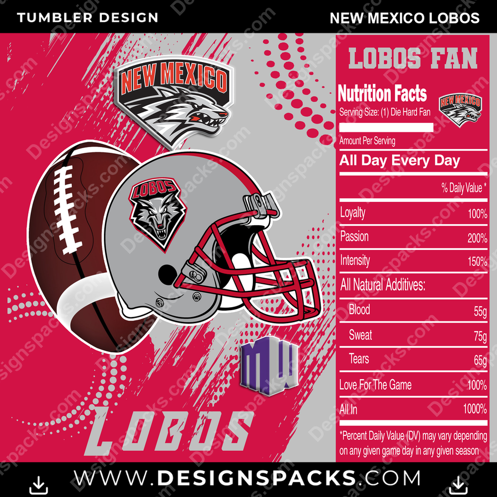College Sport Team Fan CFB New Mexico Lobos NCAA College Sport Tumbler Digital Wrap Design Download