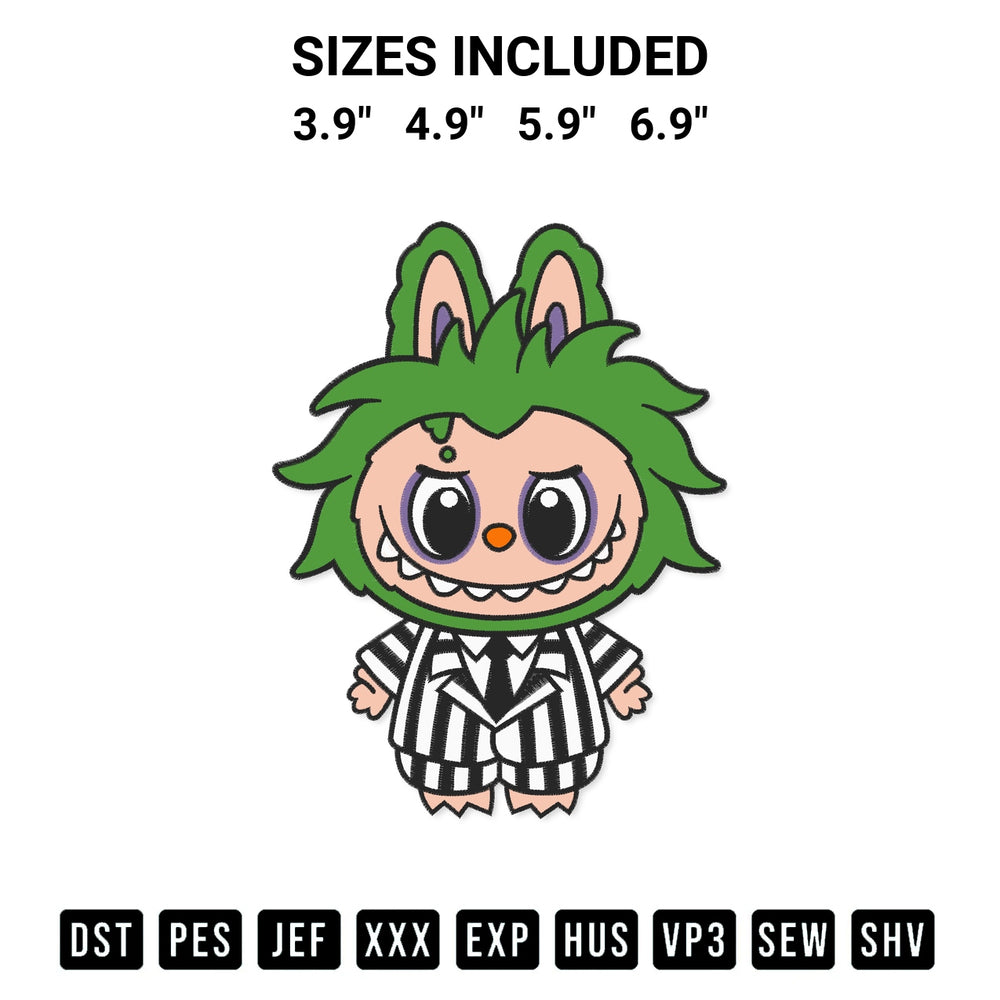 Elevate your next project with our Beetlejuice Labubu Embroidery Design embroidery file. Shop high-quality digital patterns instantly at Designspacks.com. Available sizes: 3.9", 4.9", 5.9", 6.9".