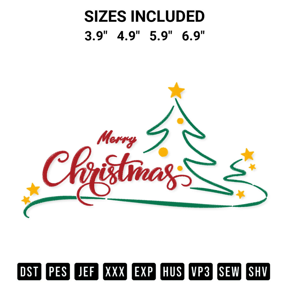 Transform your fabrics with the Merry Christmas Tree Embroidery Design embroidery design. Instant access to premium digitized patterns at Designspacks.com. Available sizes: 3.9", 4.9", 5.9", 6.9".