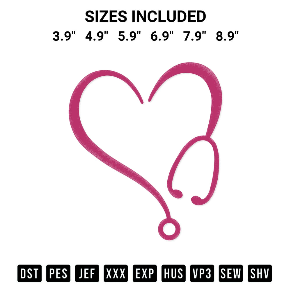 Shop the Heart Stethoscope Valentine Embroidery Design machine embroidery pattern at Designspacks.com. Beautifully digitized for flawless stitching on any fabric. Available sizes: 3.9", 4.9", 5.9", 6.9", 7.9", 8.9".