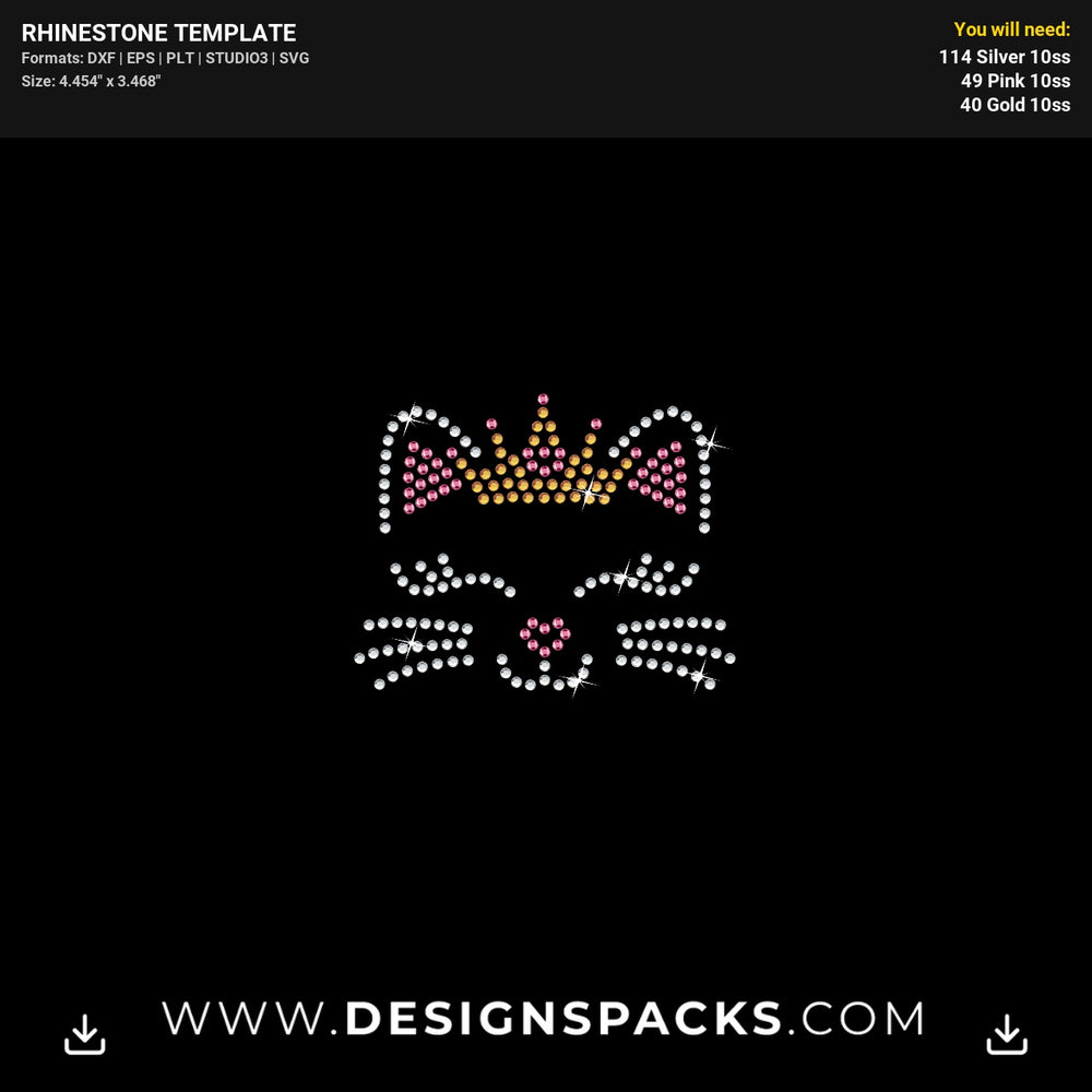 Cat Face Crown Rhinestone Digital Template