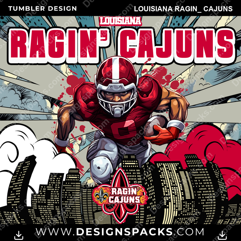 College Sport Comic Cover Louisiana Ragin_ Cajuns Tumbler Digital Wrap Design