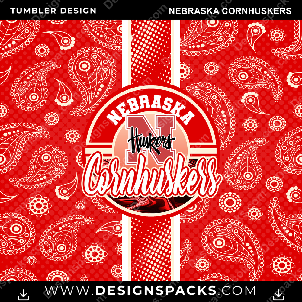 College Sport Handkerchief Nebraska Cornhuskers Tumbler Digital Wrap Design