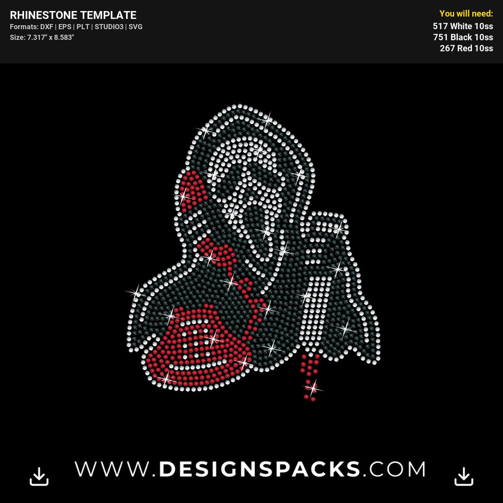 Scary Ghost Face Ghostface Phone Calling Rhinestone Digital Template