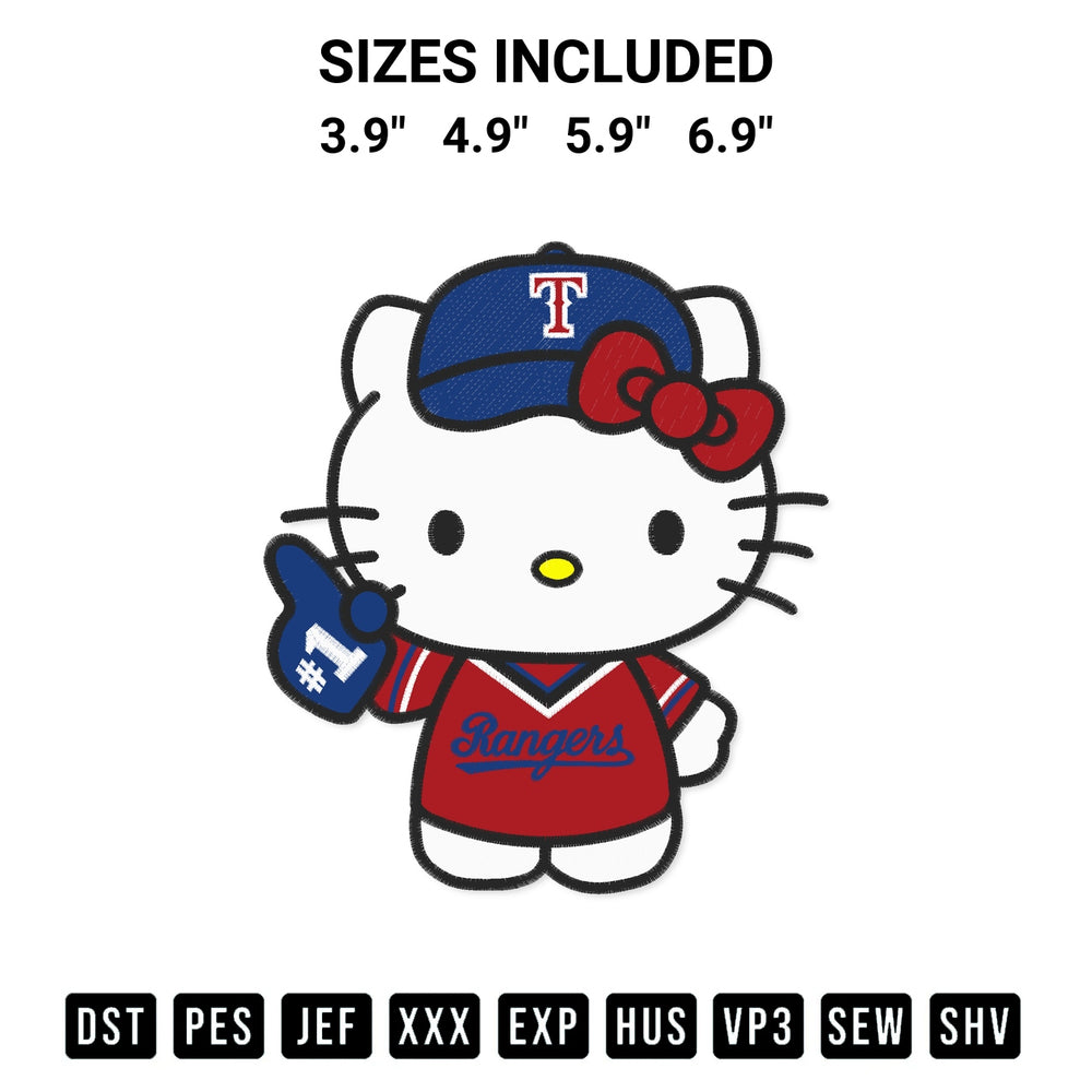 Looking for the perfect pattern? Download the Hello Kitty Texas Rangers Baseball Team Embroidery Design embroidery design today at Designspacks.com. Crisp, clean stitching guaranteed. Available sizes: 3.9", 4.9", 5.9", 6.9".