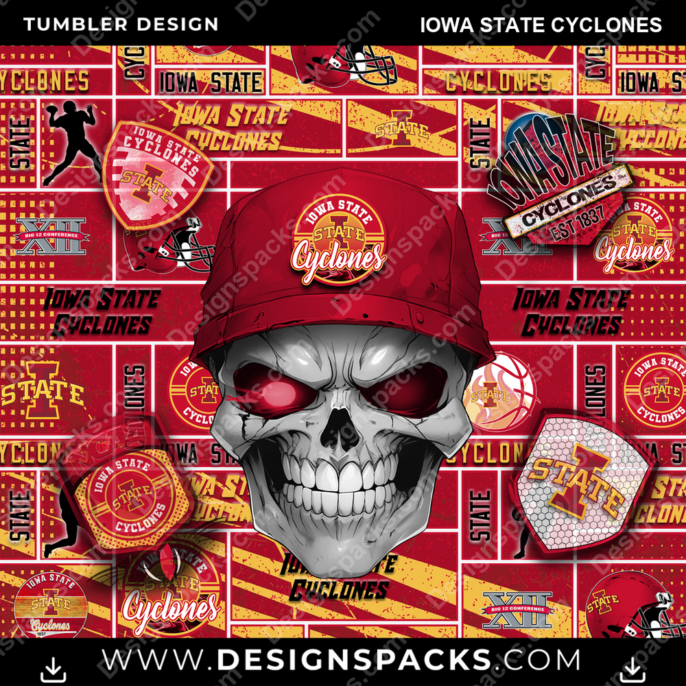 College Sport Skull Iowa State Cyclones NCAA College Sport Tumbler Digital Wrap Design Download