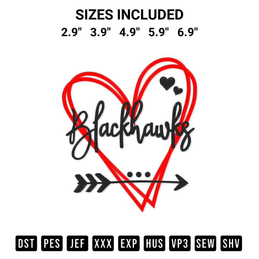 Transform your fabrics with the Chicago Blackhawks Heart Embroidery Design embroidery design. Instant access to premium digitized patterns at Designspacks.com. Available sizes: 2.9", 3.9", 4.9", 5.9", 6.9".