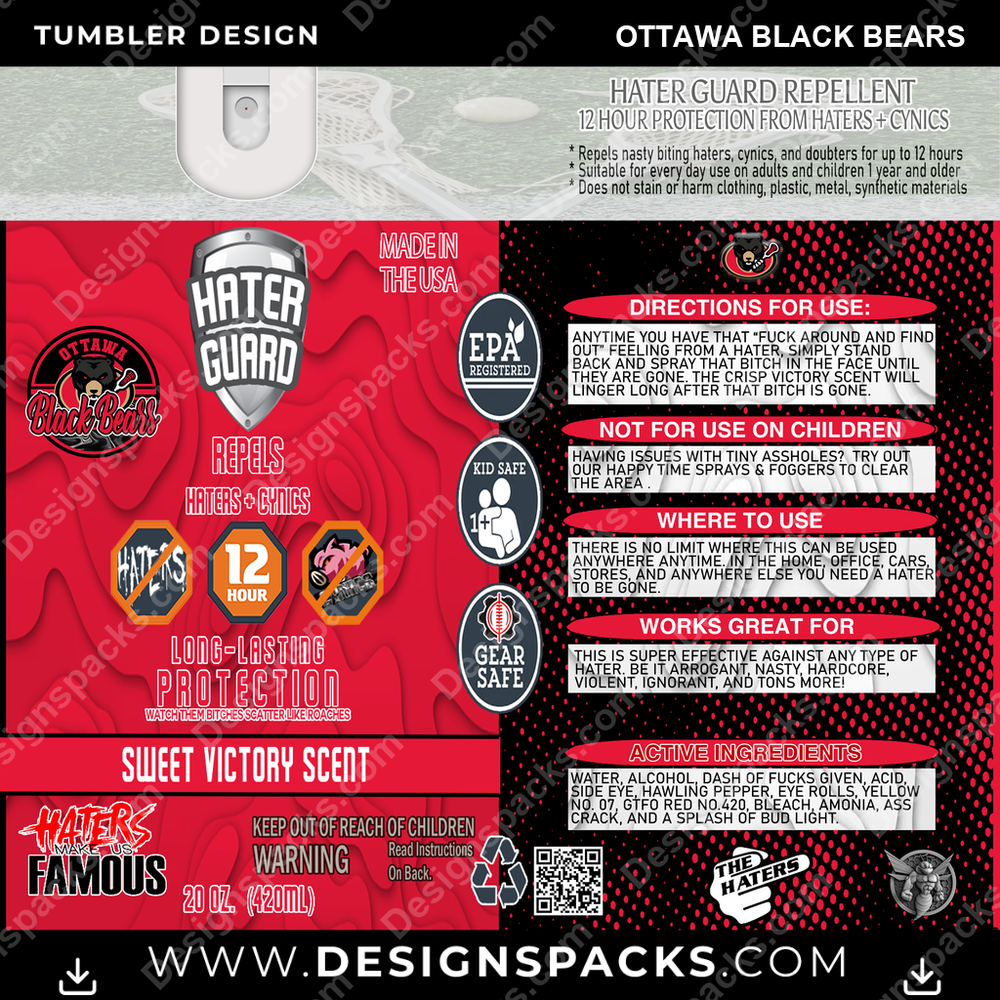 Lacrosse Hater Guard Ottawa Black Bears Tumbler Digital Wrap Design