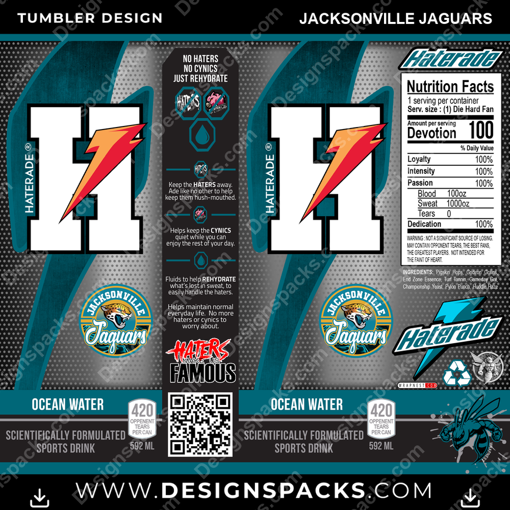 Football Haterade Jacksonville Jaguars Tumbler Digital Wrap Design