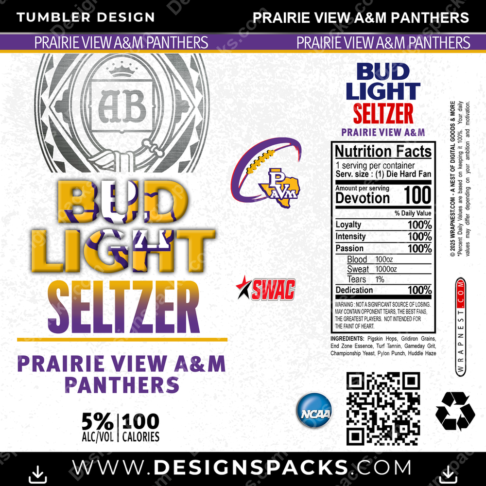 College Sport Bud Light Seltzer Prairie View A&M Panthers NCAA College Sport Tumbler Digital Wrap Design Download