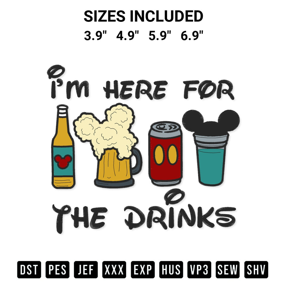 Transform your fabrics with the Im Here For The Drinks Embroidery Design embroidery design. Instant access to premium digitized patterns at Designspacks.com. Available sizes: 3.9", 4.9", 5.9", 6.9".