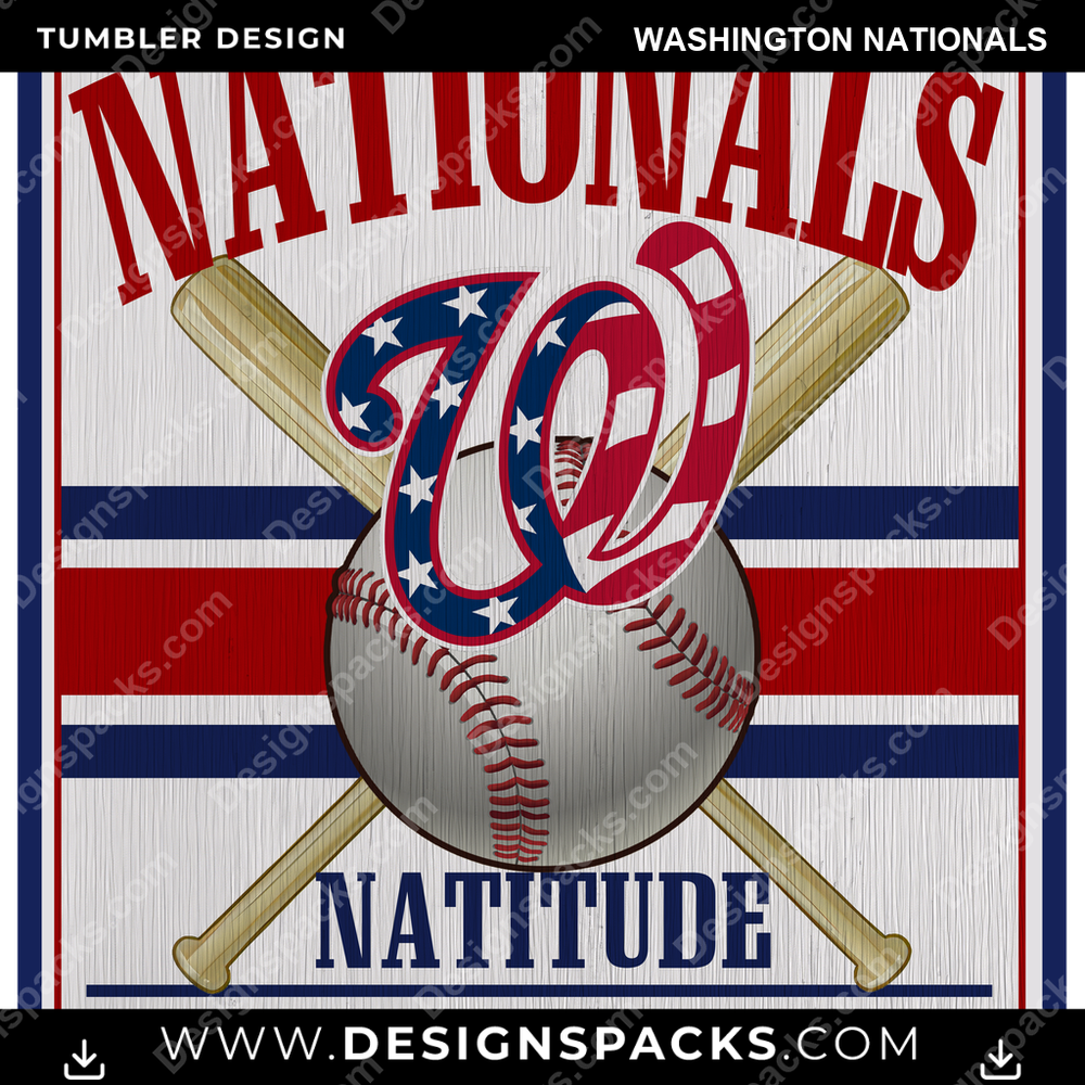 Baseball Vintage Wood Logo Washington Nationals MLB Baseball Tumbler Digital Wrap Design Download