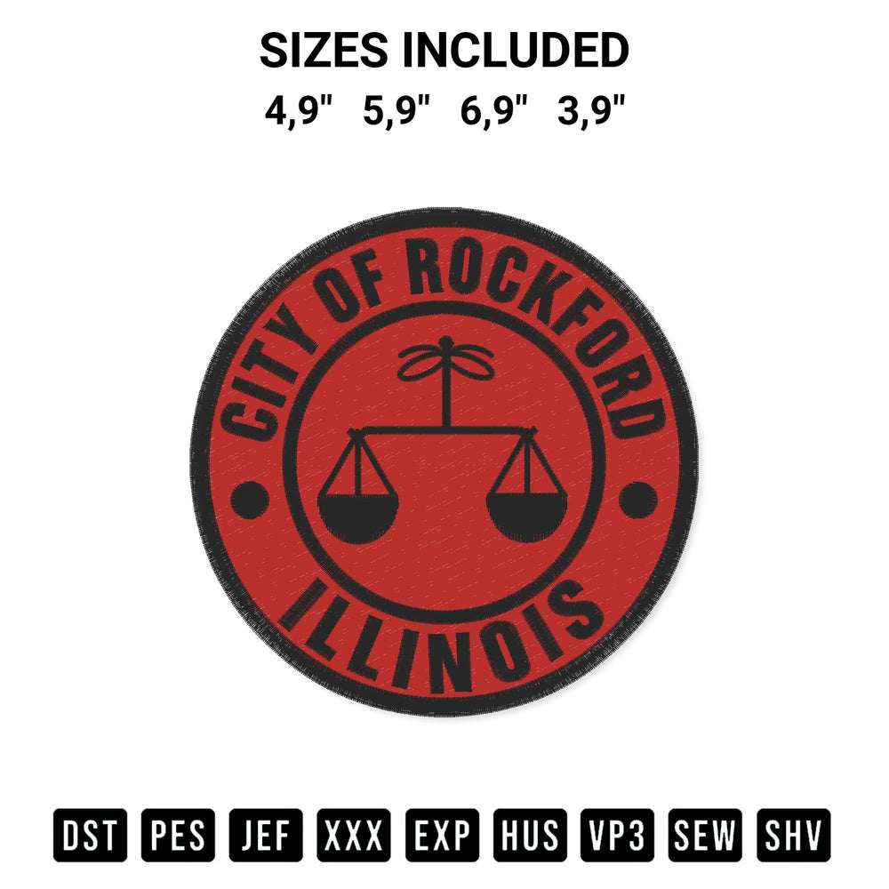 Discover the perfect addition to your crafting collection: City Of Rockford Illinois Logo Embroidery Design embroidery file. Instantly available at Designspacks.com. Available sizes: 4,9", 5,9", 6,9", 3,9".