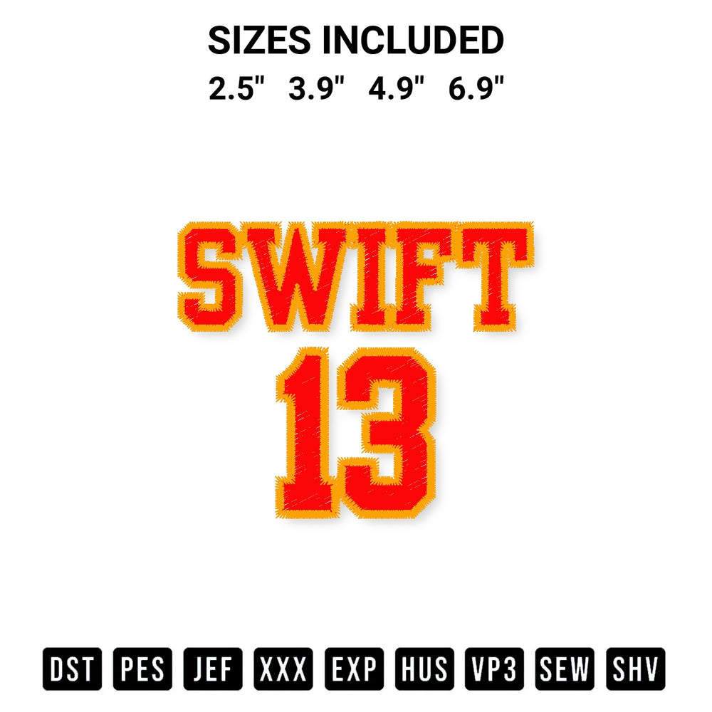 Add a unique touch to your apparel with the Swift 13 Kansas City Chiefs Embroidery Design embroidery file. Premium instant download available now on Designspacks.com. Available sizes: 2.5", 3.9", 4.9", 6.9".