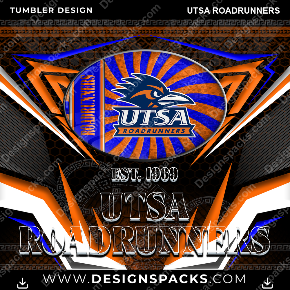 College Sport Tribal UTSA Roadrunners NCAA College Sport Tumbler Digital Wrap Design Download