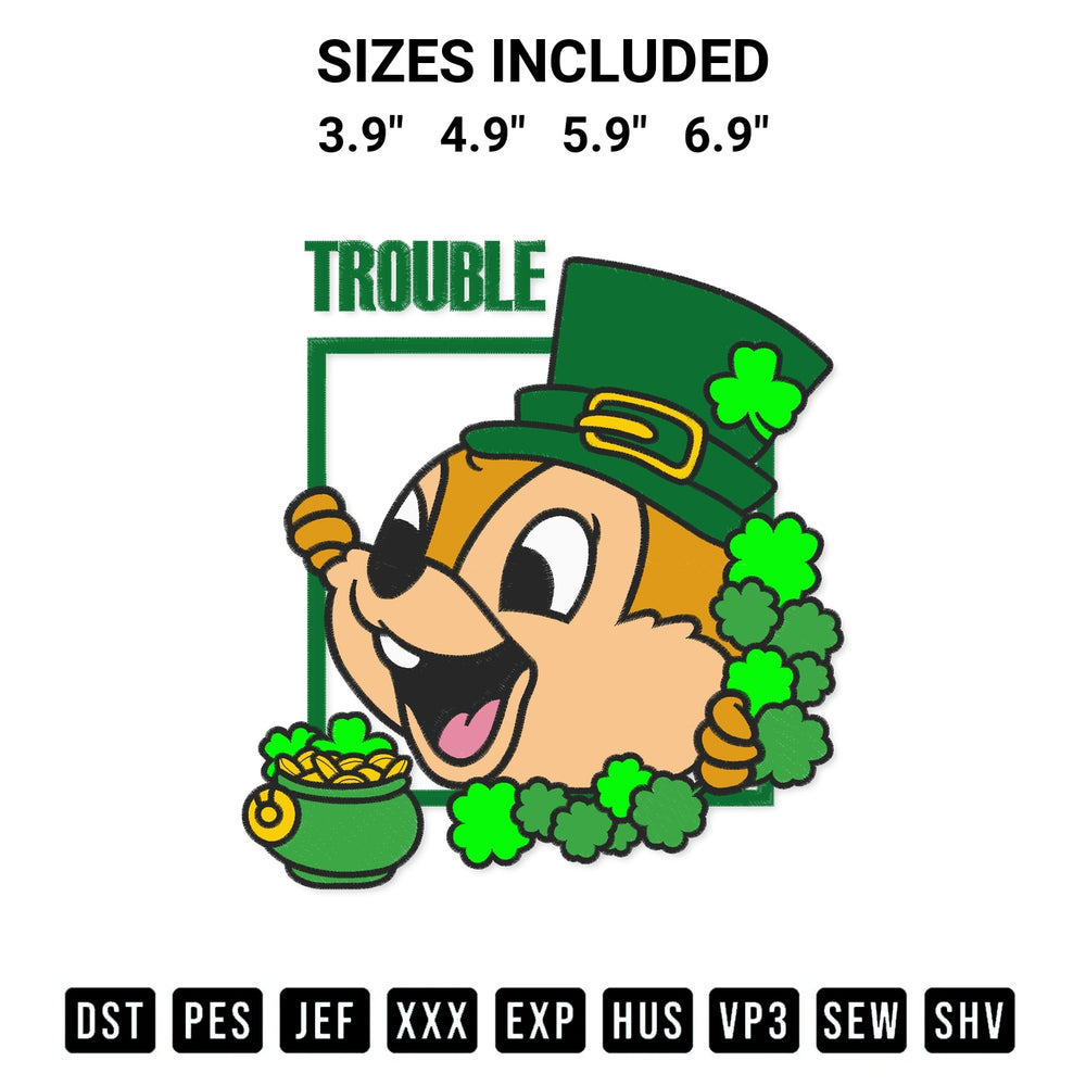 Looking for the perfect pattern? Download the Trouble Dale Leprechaun St Patricks Day Embroidery Design embroidery design today at Designspacks.com. Crisp, clean stitching guaranteed. Available sizes: 3.9", 4.9", 5.9", 6.9".