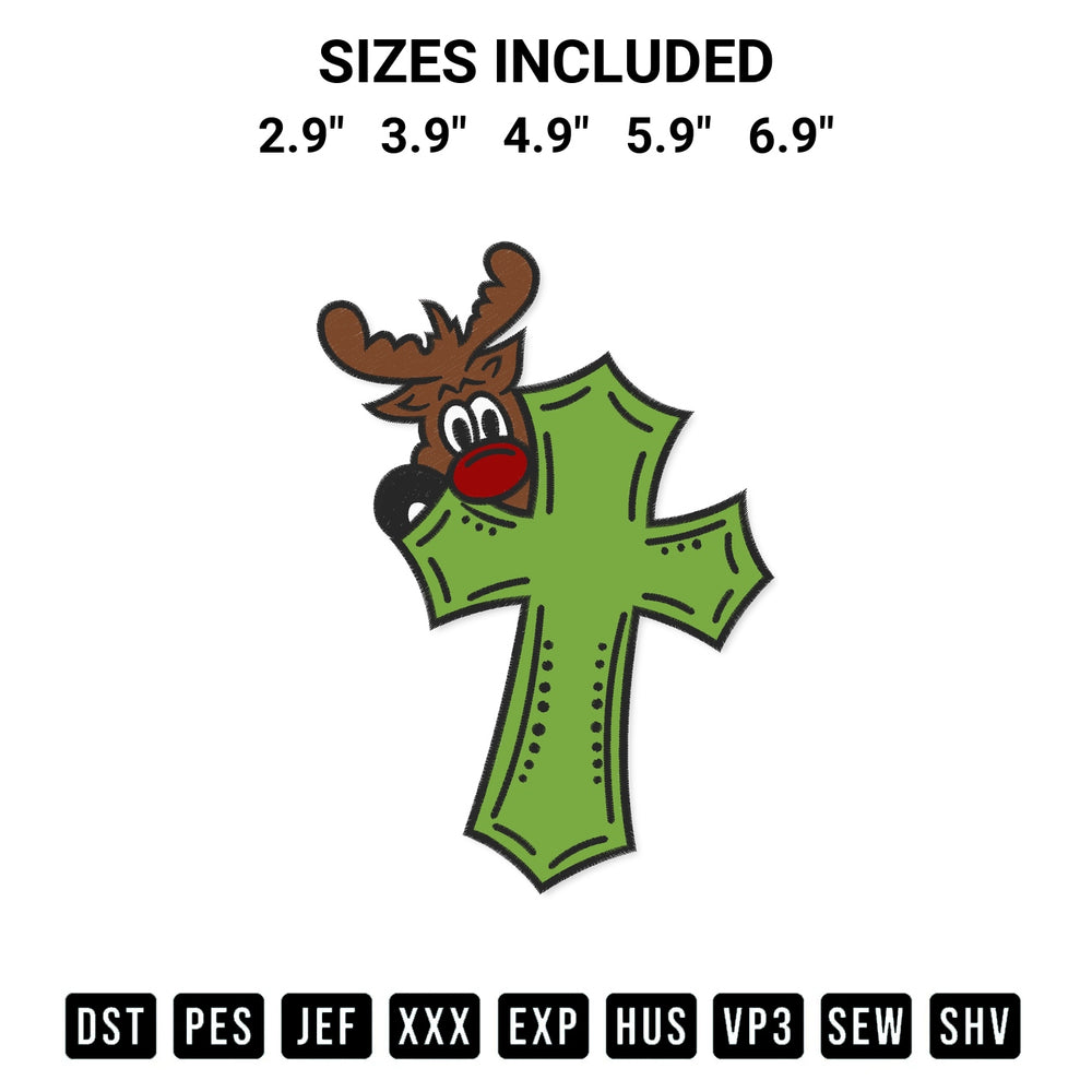 Discover the perfect addition to your crafting collection: Cross Reindeer Christian Embroidery Design embroidery file. Instantly available at Designspacks.com. Available sizes: 2.9", 3.9", 4.9", 5.9", 6.9".