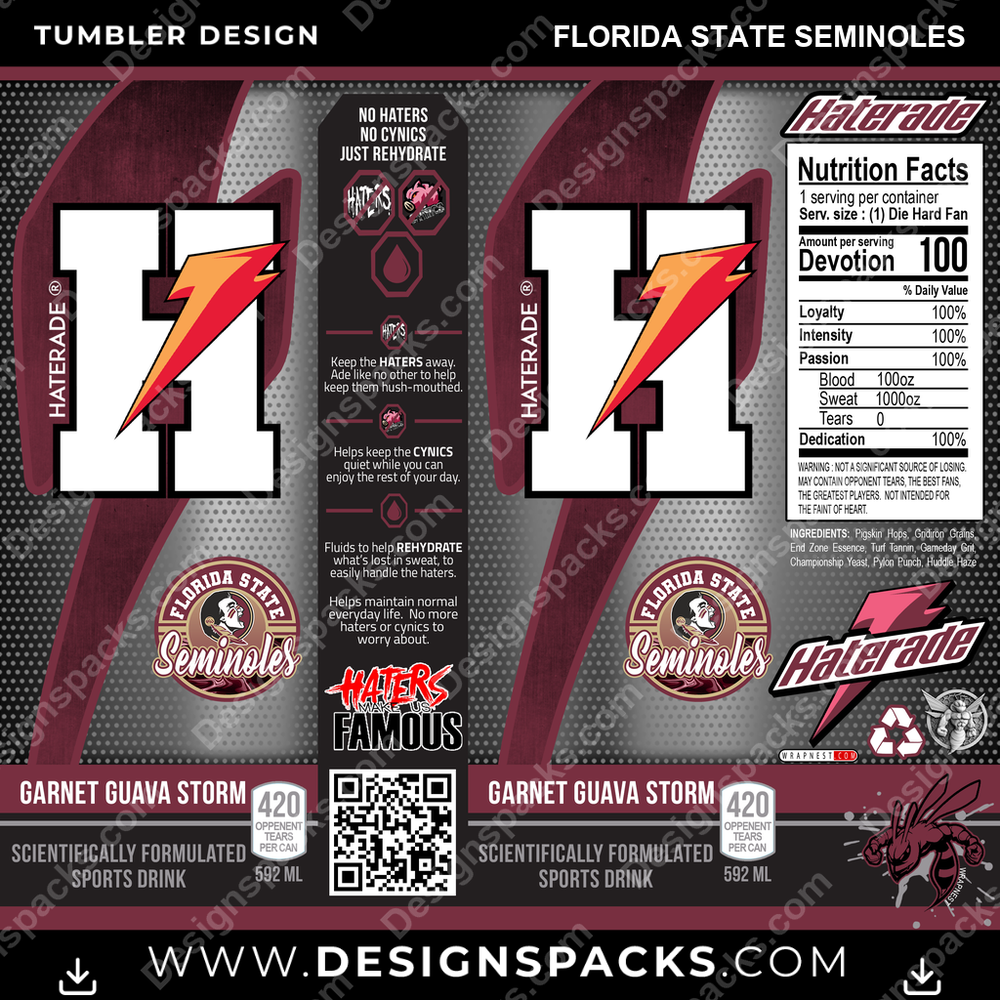 College Sport Haterade Florida State Seminoles NCAA College Sport Tumbler Digital Wrap Design Download