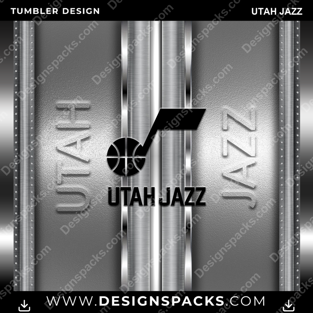 Basketball Metallic Utah Jazz Tumbler Digital Wrap Design