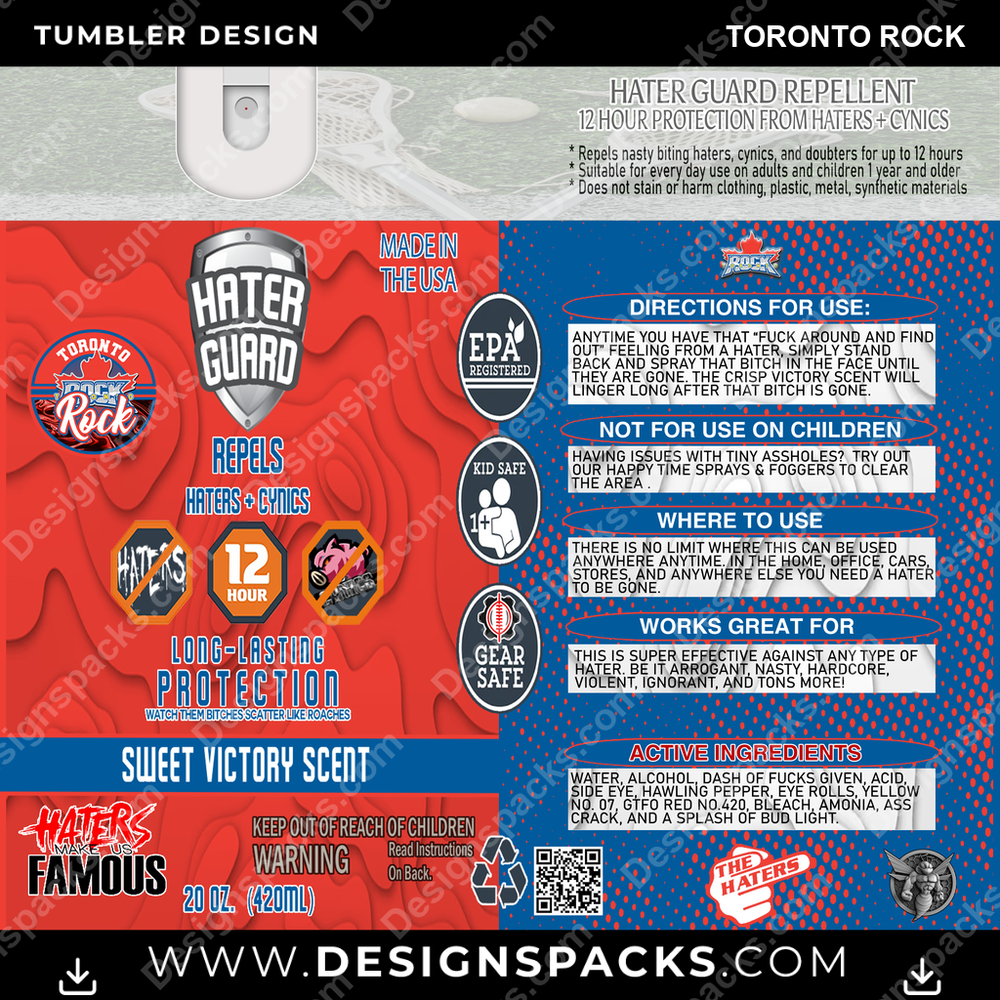 Lacrosse Hater Guard Toronto Rock Tumbler Digital Wrap Design