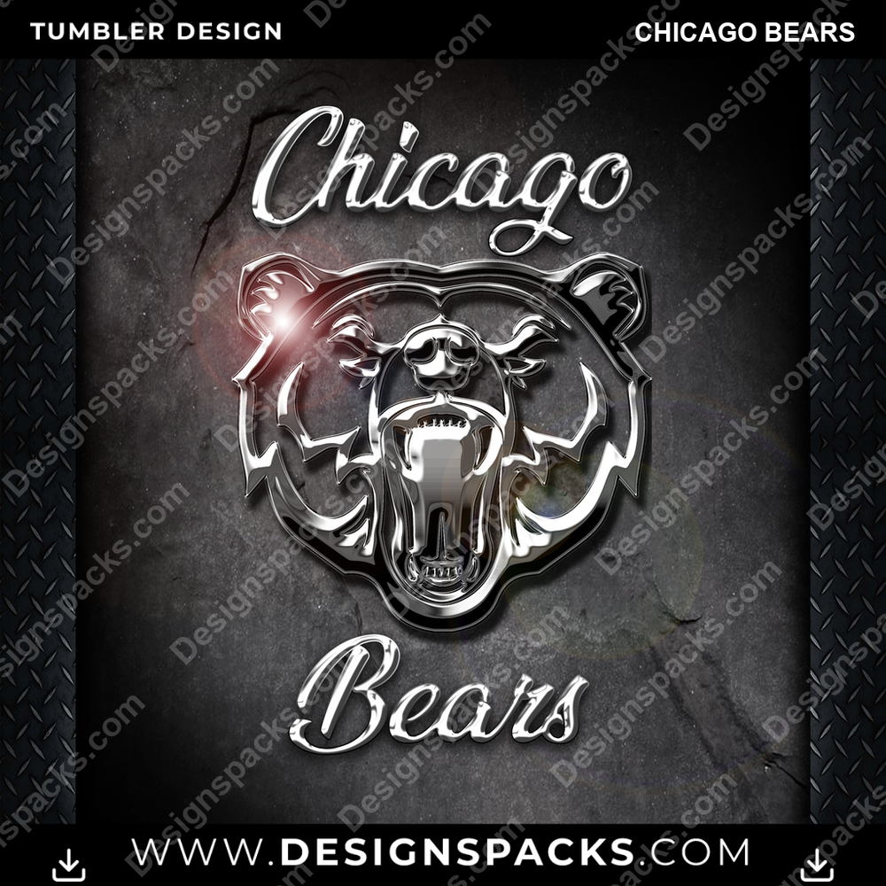 Football Chrome Chicago Bears Tumbler Digital Wrap Design