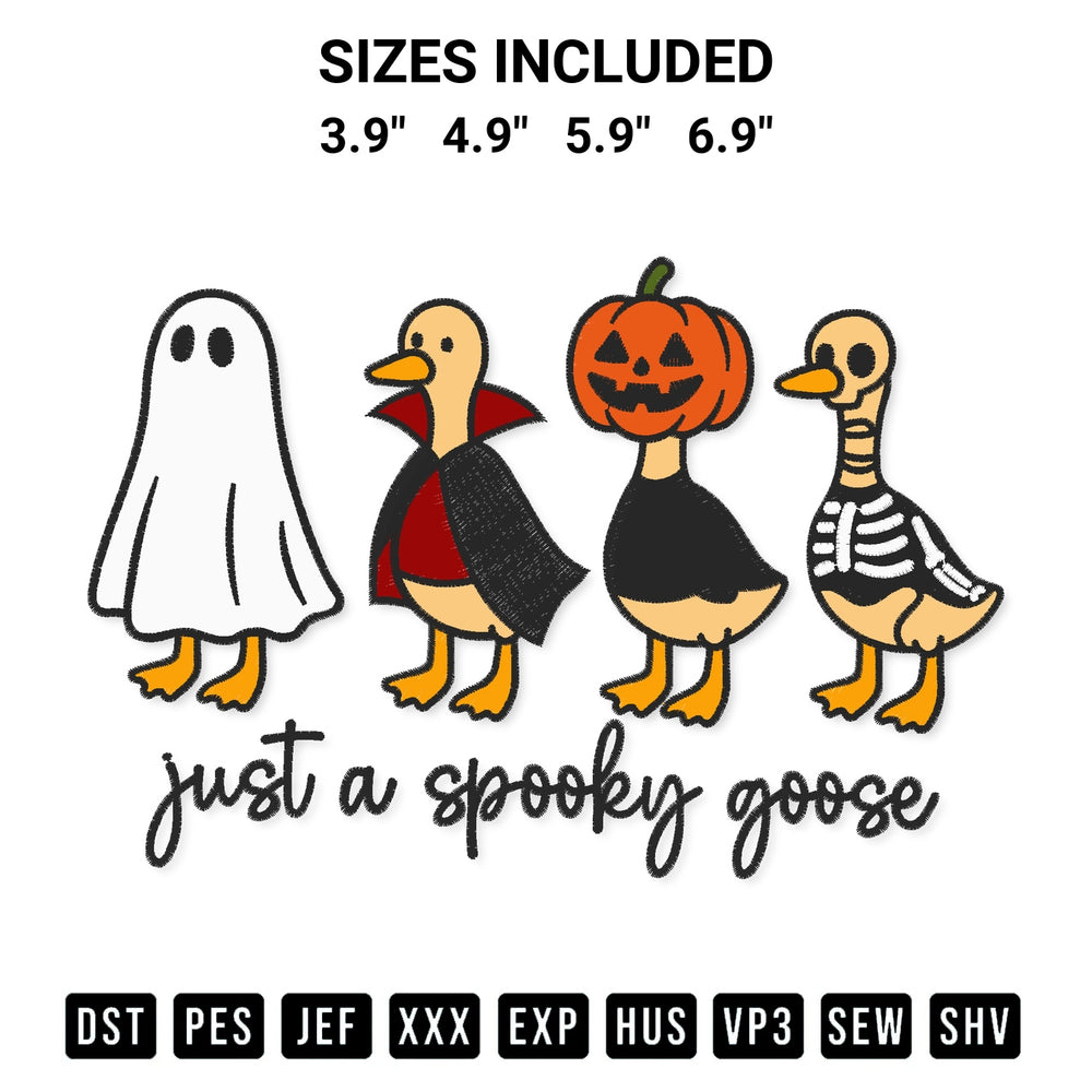 Download the Just A Horror Goose Halloween Spooky Embroidery Design machine embroidery design exclusively at Designspacks.com. Premium digitized pattern for apparel and DIY crafts. Available sizes: 3.9", 4.9", 5.9", 6.9".