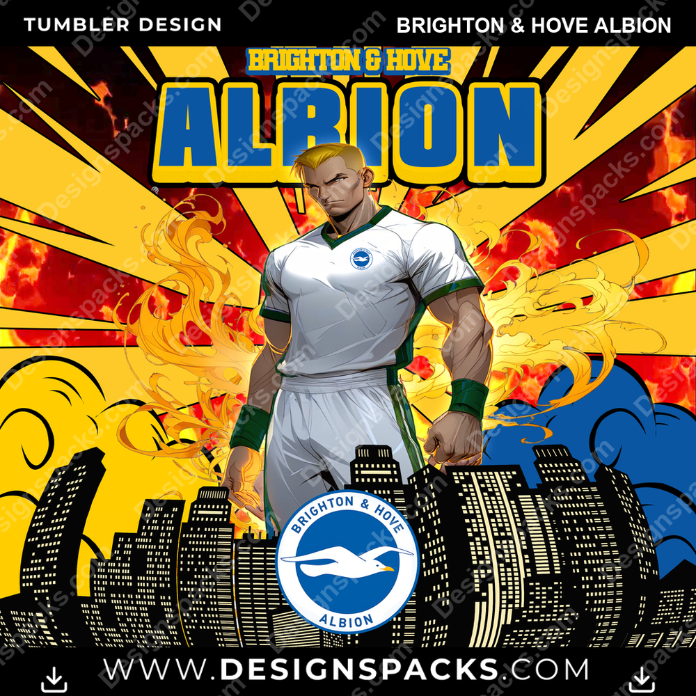 Soccer UK Comic Cover Brighton & Hove Albion MLS Soccer Tumbler Digital Wrap Design Download