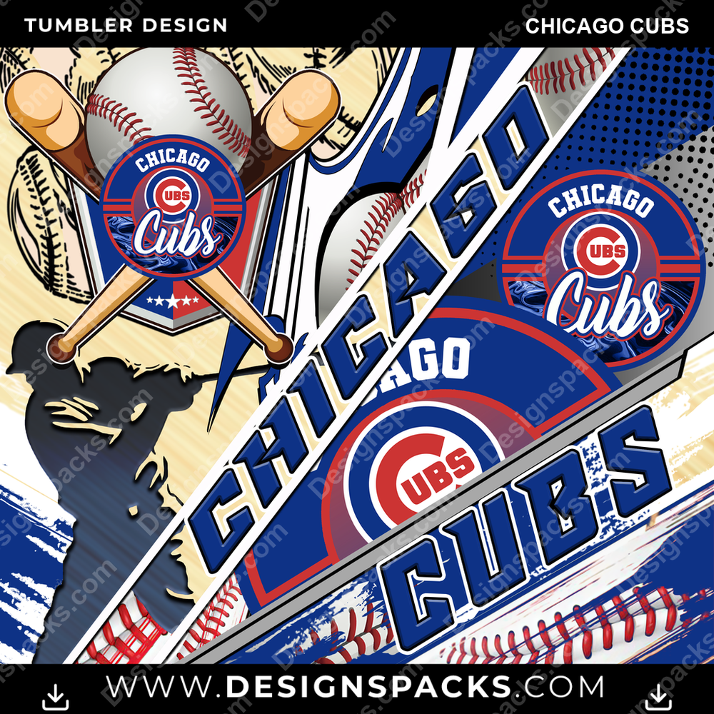Baseball Silhouette Chicago Cubs Tumbler Digital Wrap Design