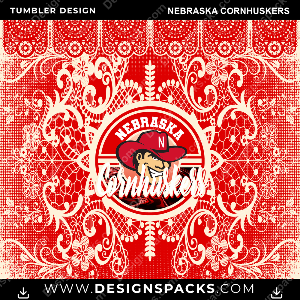 College Sport Lace & Logo Nebraska Cornhuskers NCAA College Sport Tumbler Digital Wrap Design Download