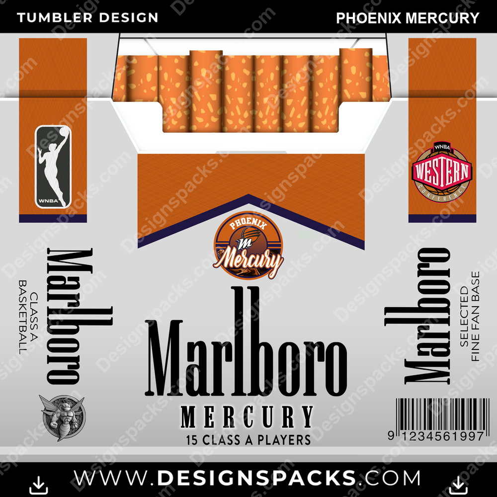 Basketball Marlboro Phoenix Mercury Tumbler Digital Wrap Design