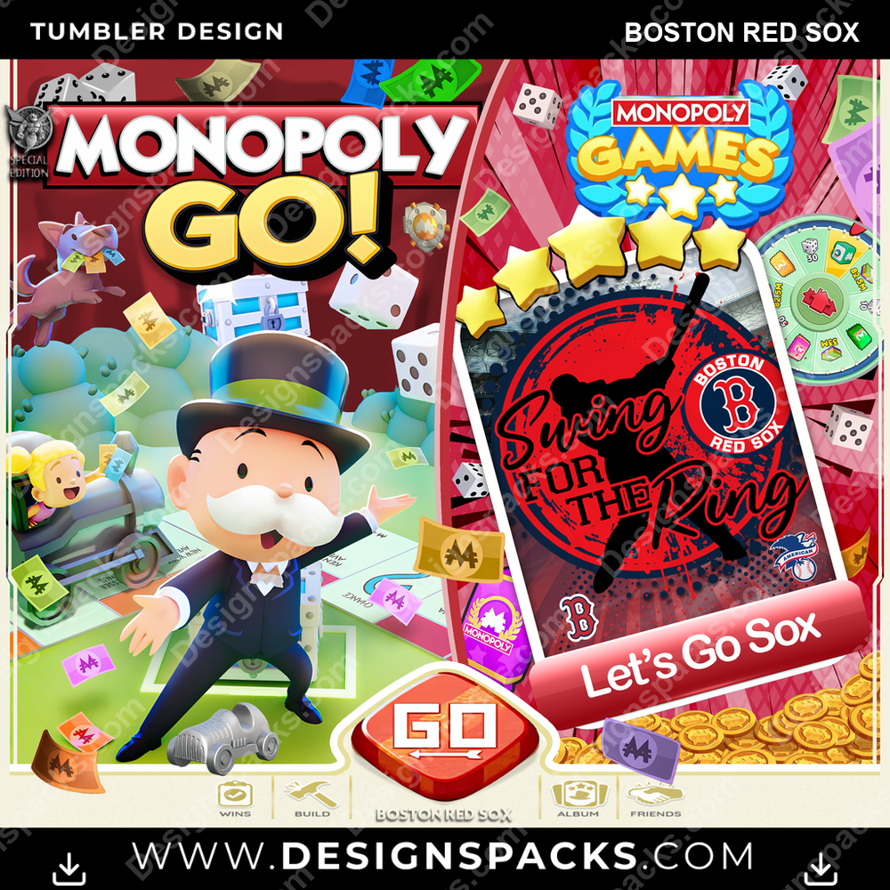 Baseball Monopoly Go! Boston Red Sox Tumbler Digital Wrap Design
