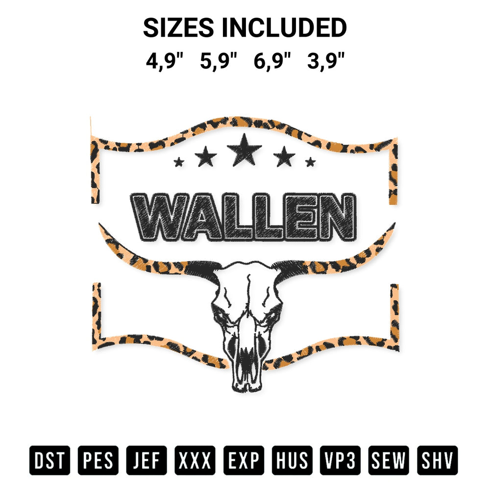 Elevate your next project with our Bullhead Wallen Western Morgan Wallen Wallen Western Cow Skull Logo Embroidery Design embroidery file. Shop high-quality digital patterns instantly at Designspacks.com. Available sizes: 4,9", 5,9", 6,9", 3,9".