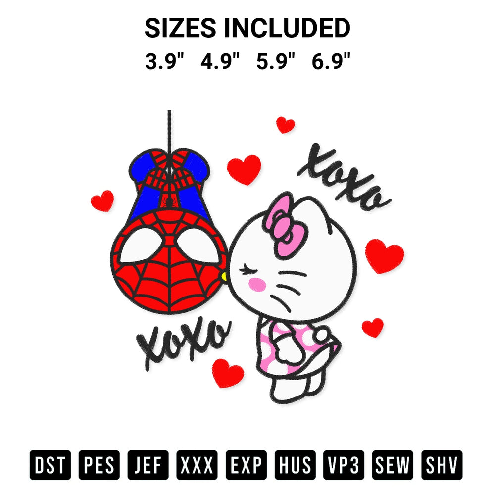 Create amazing crafts with the Hello Kitty Kissing Spiderman Embroidery Design embroidery file. High-quality digital download from Designspacks.com, perfect for beginners and pros. Available sizes: 3.9", 4.9", 5.9", 6.9".
