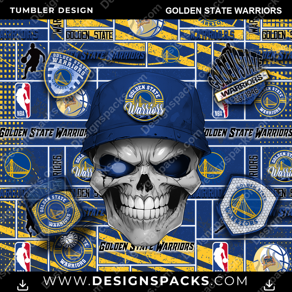 Basketball Skull Golden State Warriors Tumbler Digital Wrap Design
