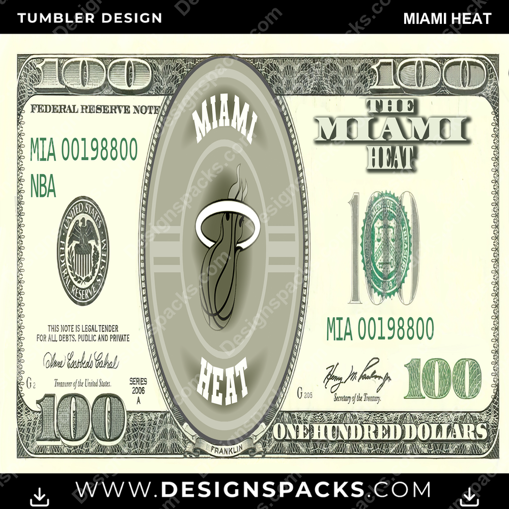 Basketball 100 Dollar Bill Miami Heat Tumbler Digital Wrap Design