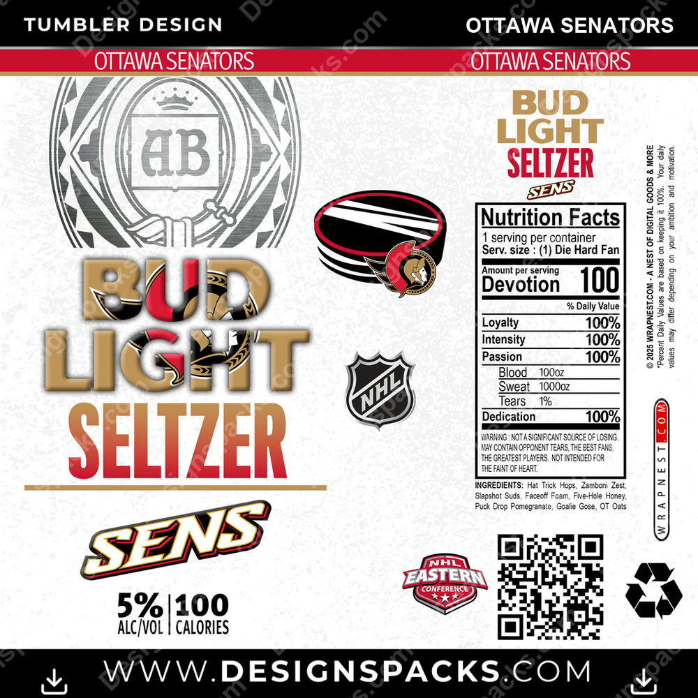 Hockey Bud Light Seltzer Ottawa Senators Tumbler Digital Wrap Design