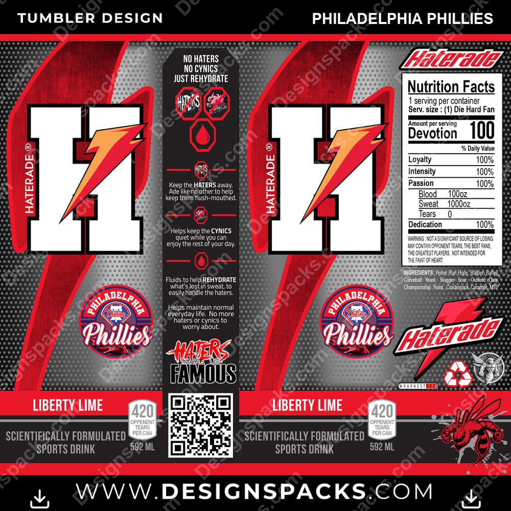 Baseball Haterade Philadelphia Phillies Tumbler Digital Wrap Design