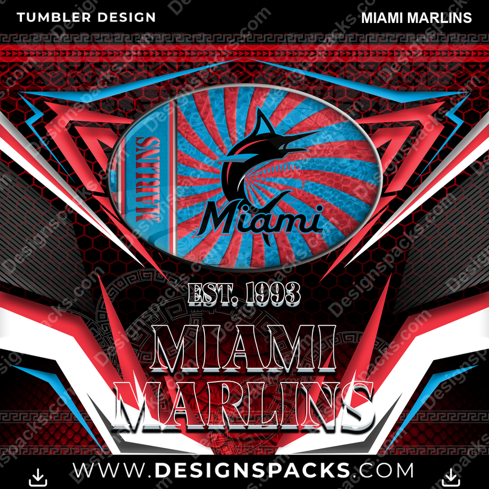 Baseball Tribal Miami Marlins Tumbler Digital Wrap Design