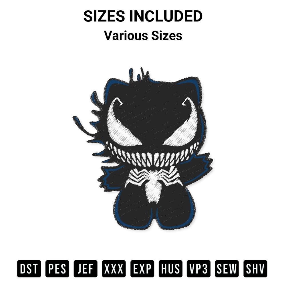 Download the Hello Kitty Venom Embroidery Design machine embroidery design exclusively at Designspacks.com. Premium digitized pattern for apparel and DIY crafts. Available sizes: Various Sizes.