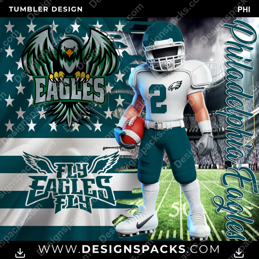 Football Flag & Football PHI Tumbler Digital Wrap Design