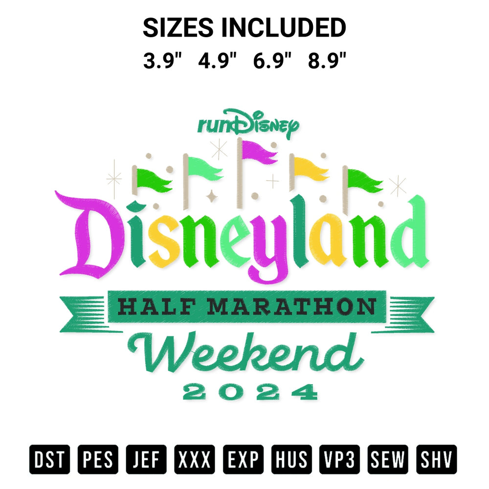 Shop the Rundisney Disneyland Half Marathon Weekend 2024 Embroidery Design machine embroidery pattern at Designspacks.com. Beautifully digitized for flawless stitching on any fabric. Available sizes: 3.9", 4.9", 6.9", 8.9".
