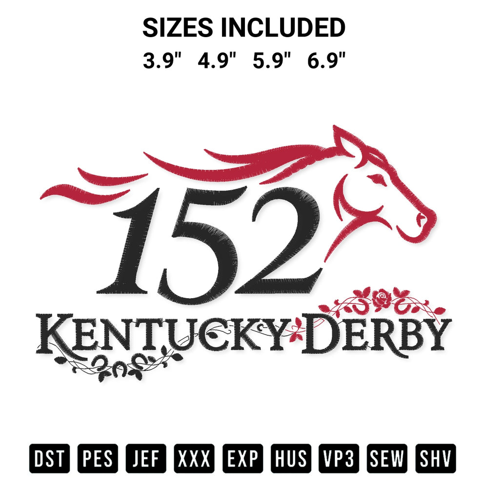 Download the 152 Kentucky Derby Embroidery Design machine embroidery design exclusively at Designspacks.com. Premium digitized pattern for apparel and DIY crafts. Available sizes: 3.9", 4.9", 5.9", 6.9".