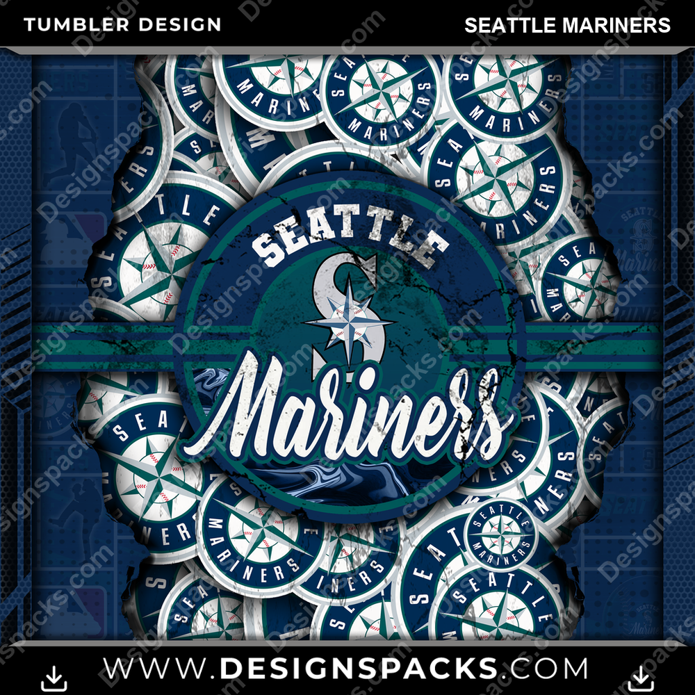 Baseball Ripped Seattle Mariners Tumbler Digital Wrap Design