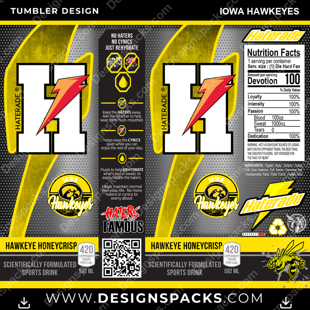 College Sport Haterade Iowa Hawkeyes NCAA College Sport Tumbler Digital Wrap Design Download