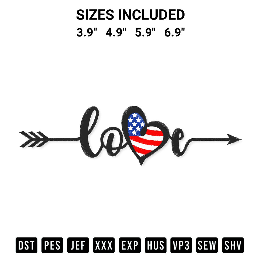 Transform your fabrics with the Love America Embroidery Design embroidery design. Instant access to premium digitized patterns at Designspacks.com. Available sizes: 3.9", 4.9", 5.9", 6.9".
