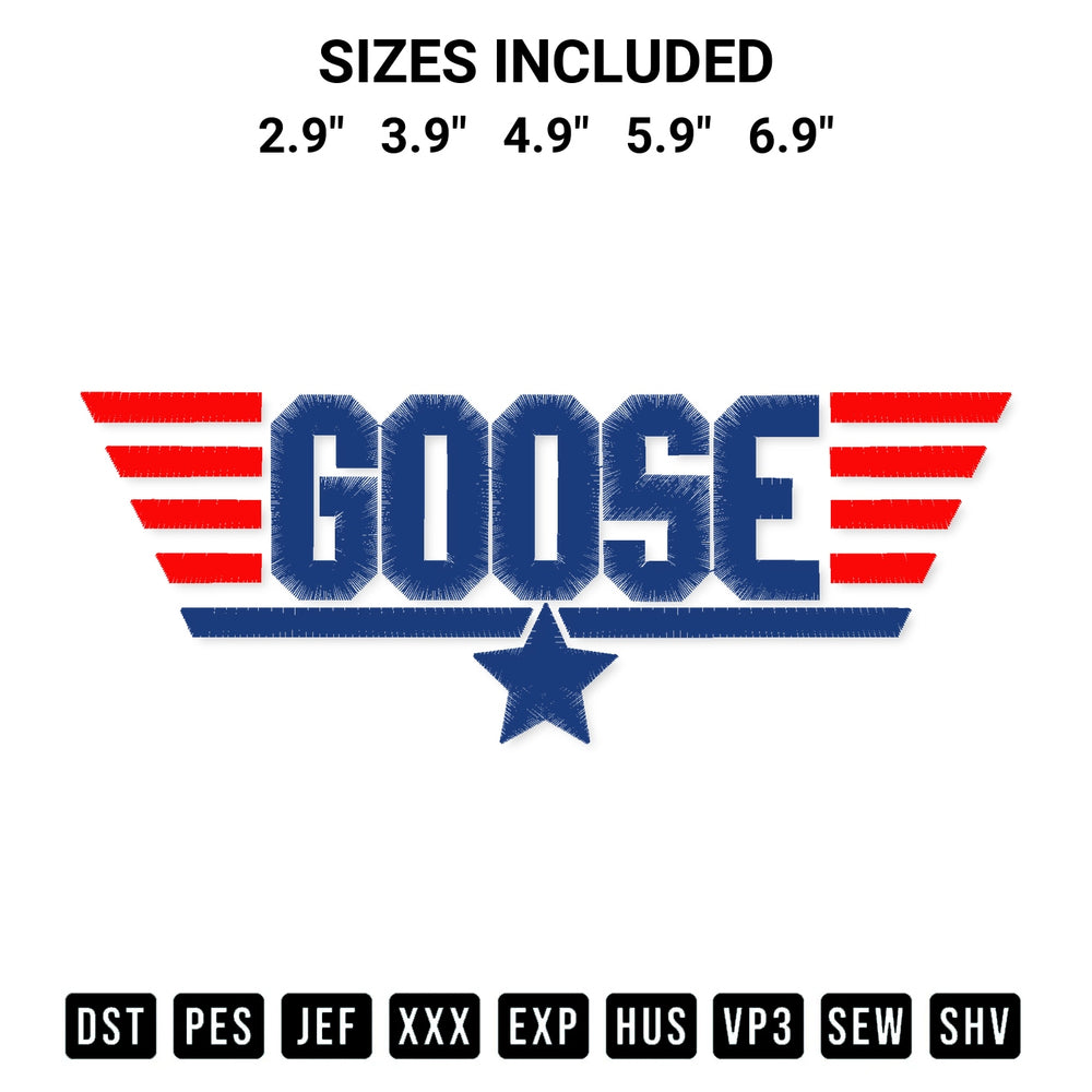 Transform your fabrics with the Goose Maverick Embroidery Print Embroidery Design embroidery design. Instant access to premium digitized patterns at Designspacks.com. Available sizes: 2.9", 3.9", 4.9", 5.9", 6.9".