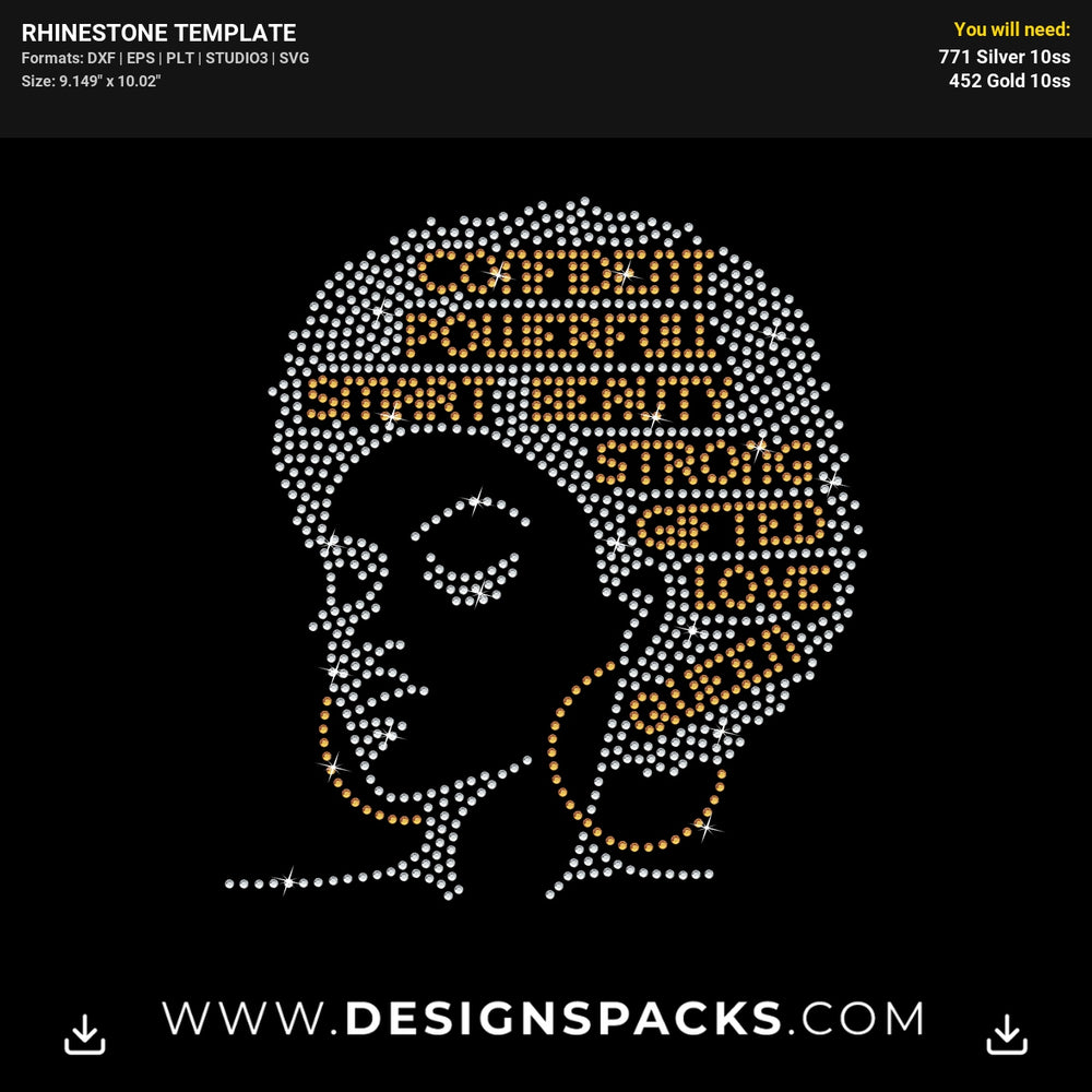 Black History Afro Hair Typography Art Rhinestone Digital Template
