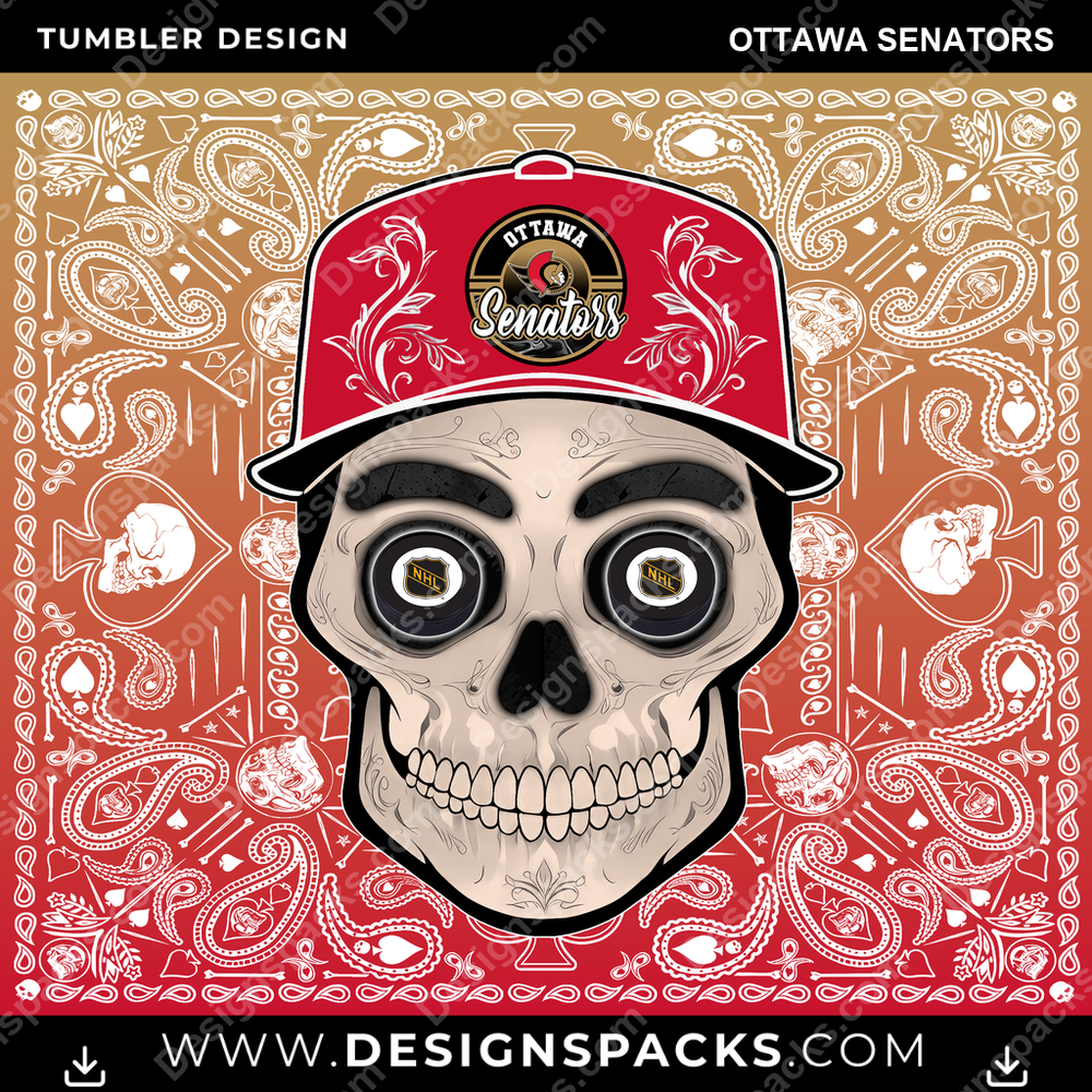 Ice Hockey Skull Handkerchief Ottawa Senators NHL Hockey Tumbler Digital Wrap Design Download