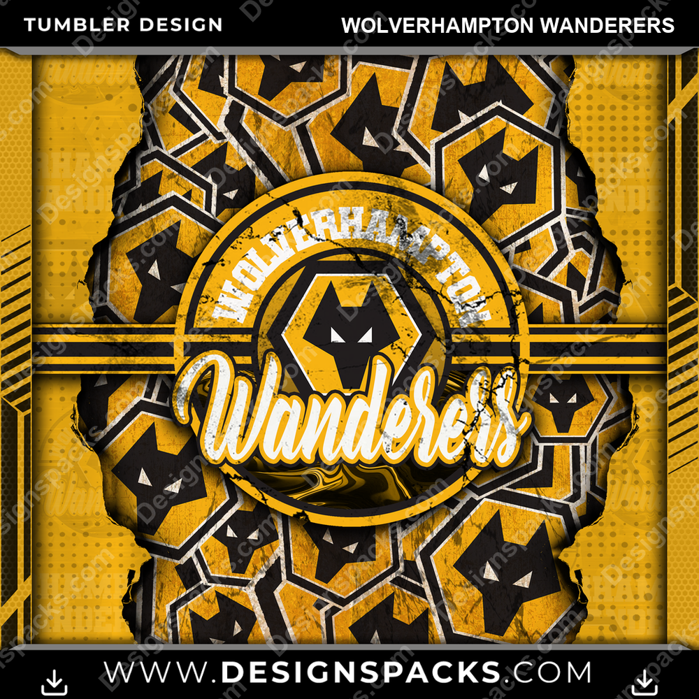 Soccer UK Ripped Wolverhampton Wanderers Tumbler Digital Wrap Design