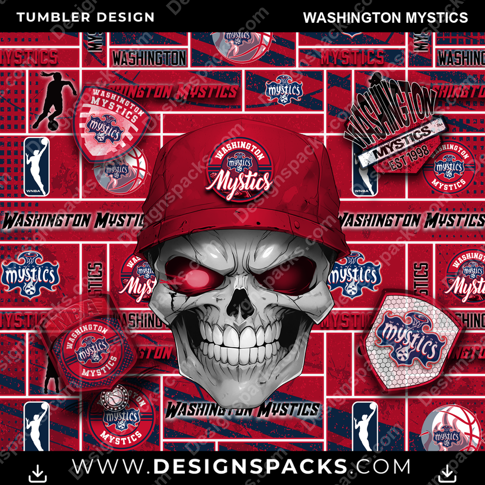 Basketball Skull Washington Mystics Tumbler Digital Wrap Design
